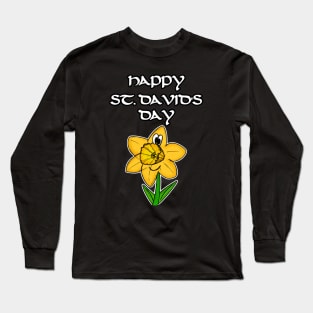 Happy St David's Day Cartoon Daffodil Wales Long Sleeve T-Shirt
